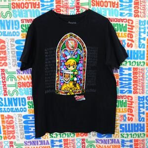 The Legend Of Zelda Wind Waker HD T Shirt Size L Stained Glass Graphic Black